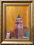“Tower of Life in Other Planets” 5”x7” Original Acrylic Painting in Frame by San Antonio Artist Taylor Etienne Bohné