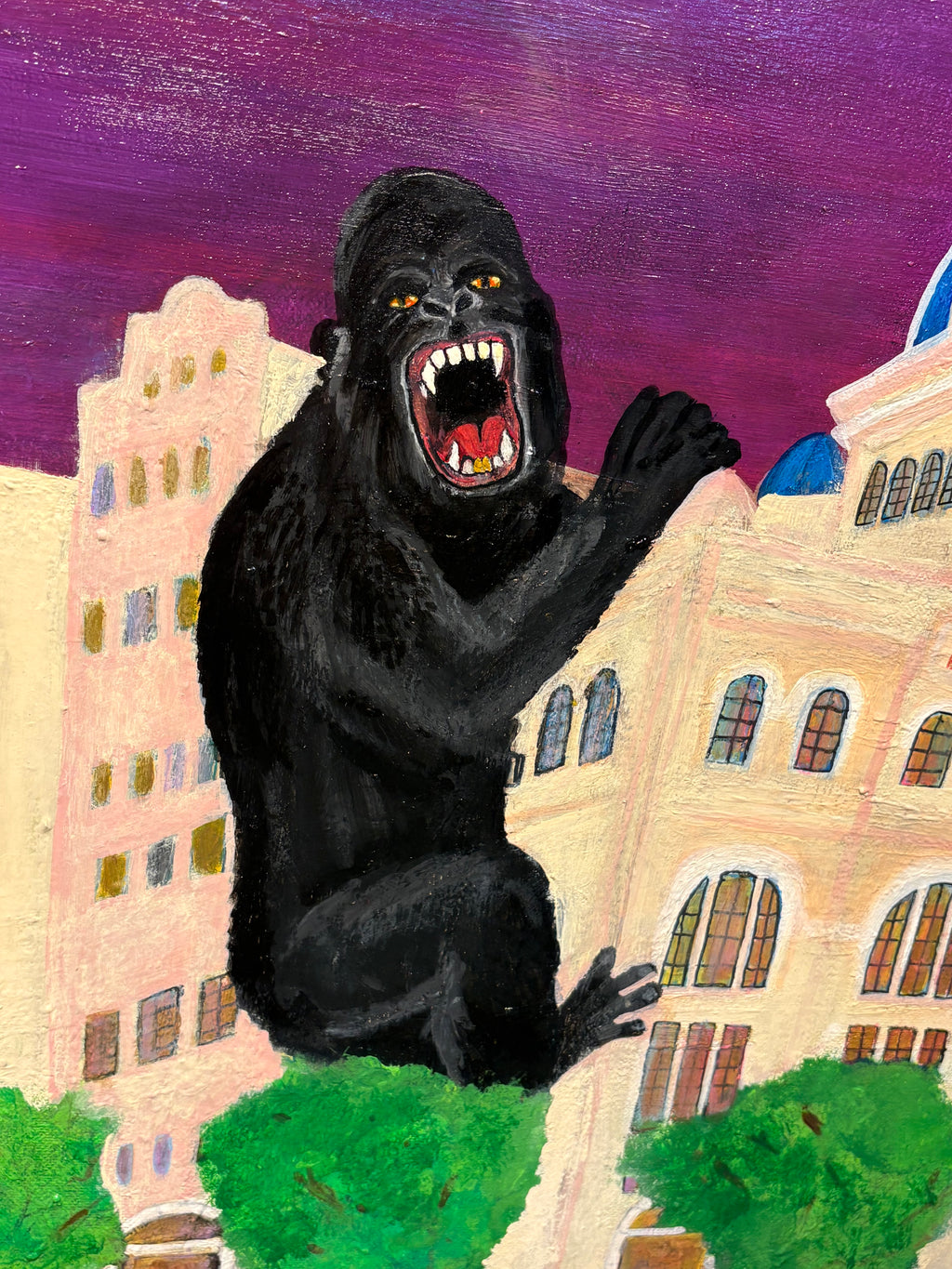 “Happy Hour With King Kong at the Pearl Brewery” 24”x36” Original Painting in Ornate Frame